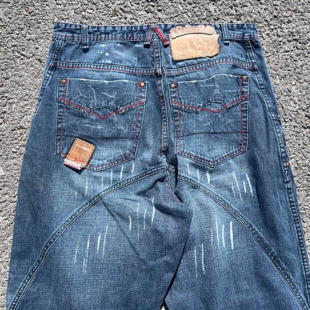 Y2K 2000s Akademiks Graphic Patchwork Baggy Jeans size 36" x 32"